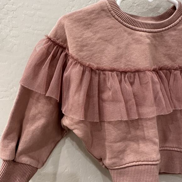 Zara Dark Blush Pink Tulle Ruffle Sweatshirt - Picture 4 of 6